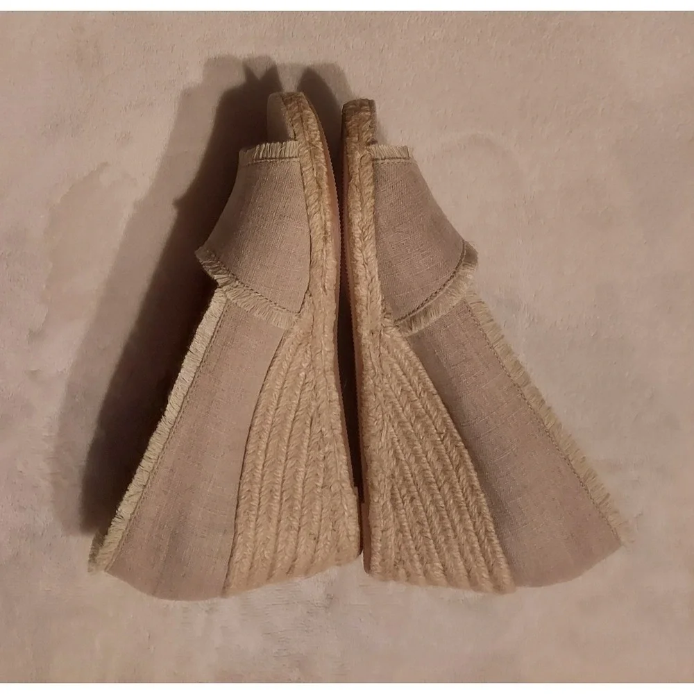 Lauren Ralph Lauren Womens Tan Natural Linen Carmondy Wedges Shoes EUC Size 7.5